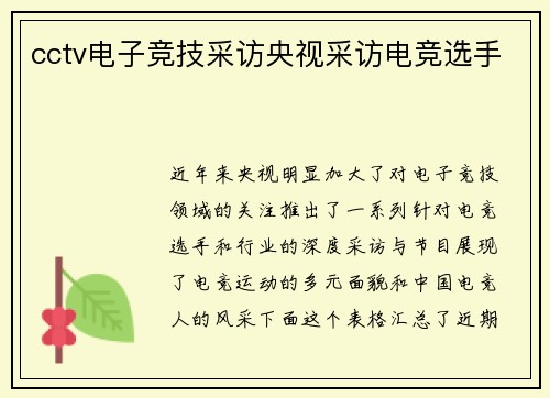 cctv电子竞技采访央视采访电竞选手